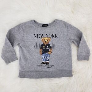 Polo Ralph Lauren New York Bear Crewneck Sweatshirt Boys 2T Gray Graphic Fleece